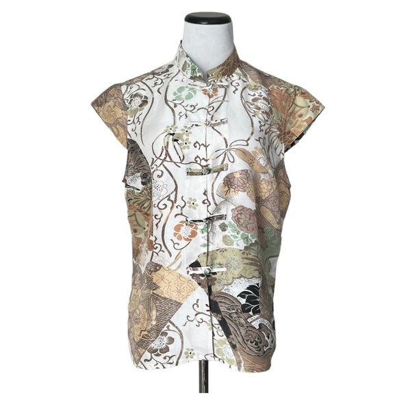 Citron floral short sleeve button down blouse size large - Picture 1 of 7